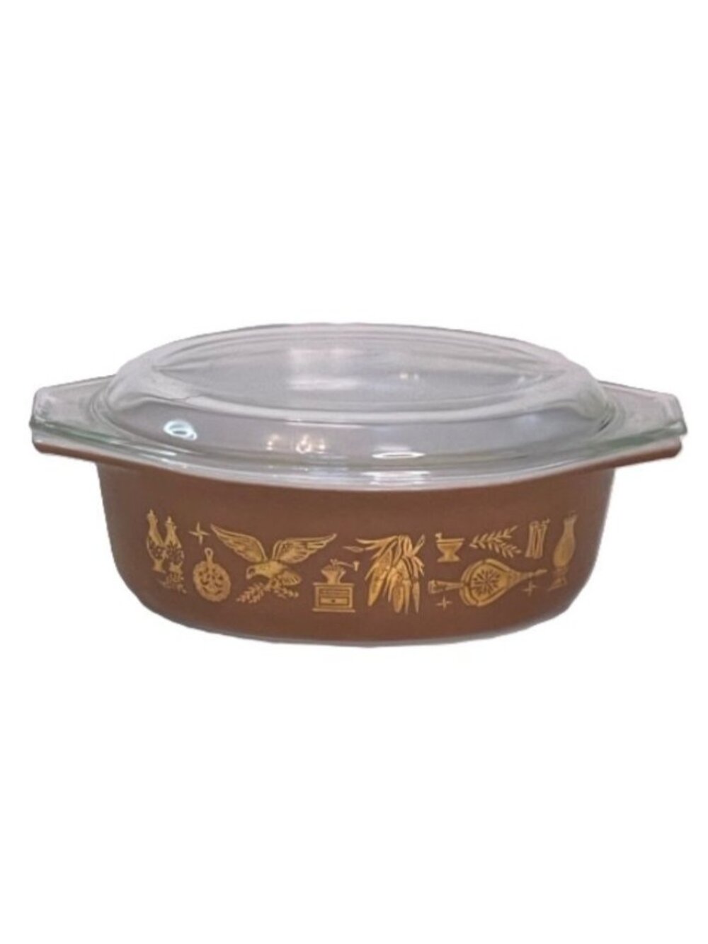 Vintage Pyrex Oval Casserole Early American Pattern w/ Clear Glass Lid 1.5qt 943